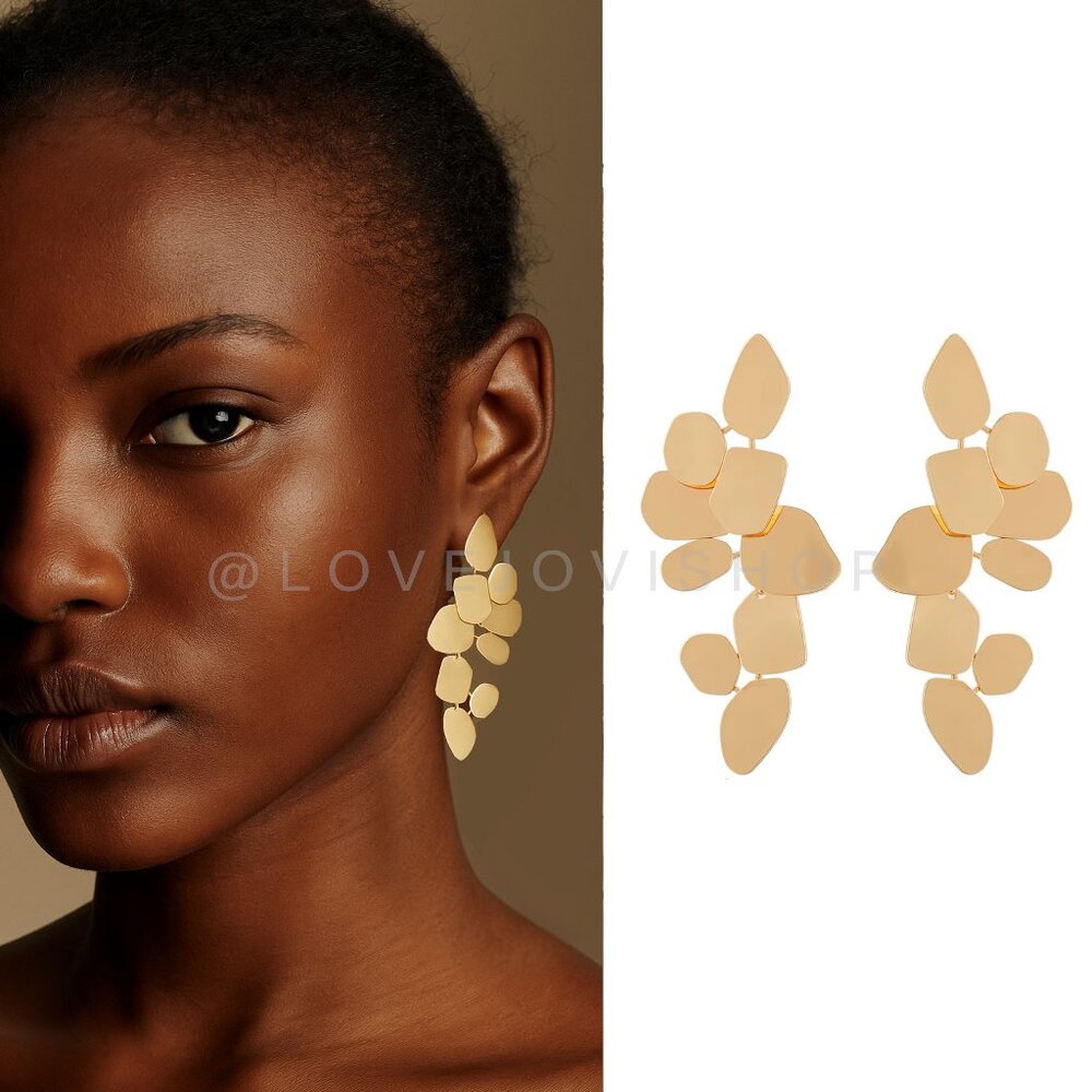 Lily Lough Gold Petal Drop Earrings | Geometric Statement Jewelry